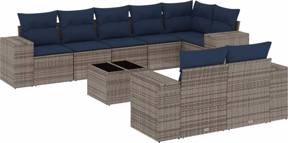 Set Divani da Giardino 9 pz con Cuscini Grigio in Polyrattan