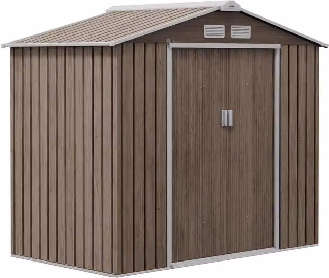 Casetta da Giardino con Prese d'Aria e Doppia Porta Scorrevole 210x130 cm in Metallo Marrone Chiaro