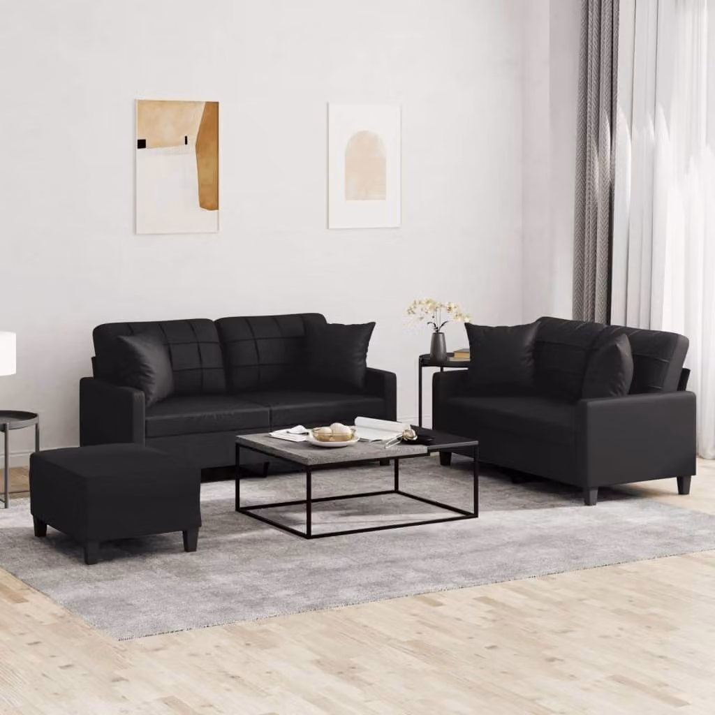 Maison Exclusive - Set divano 3 pezzi con cuscini in ecopelle nera