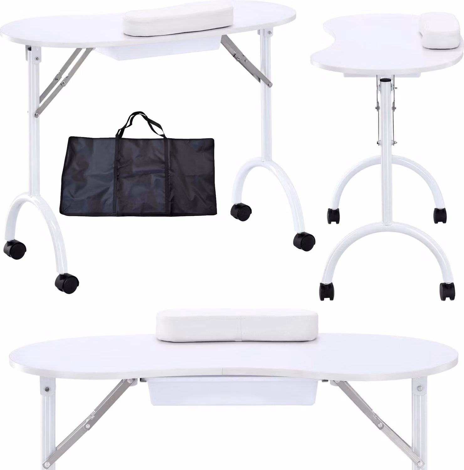 Scrivania tavolino cosmetico pieghevole per manicure mobile bianco