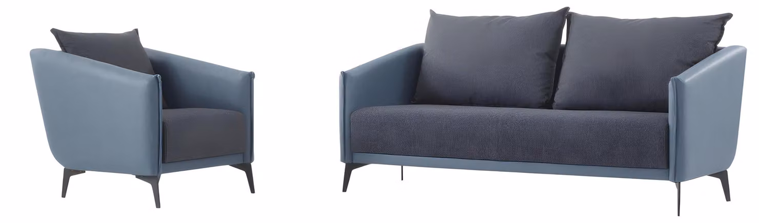 Graue Wohnzimmer Ledergarnitur Designer 2-Sitzer 2x Sessel 3tlg