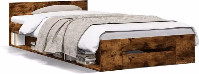 Letto singolo | Letto per adulti | Giroletto con Cassetto Rovere Fumo 100x200 cm Legno Multistrato