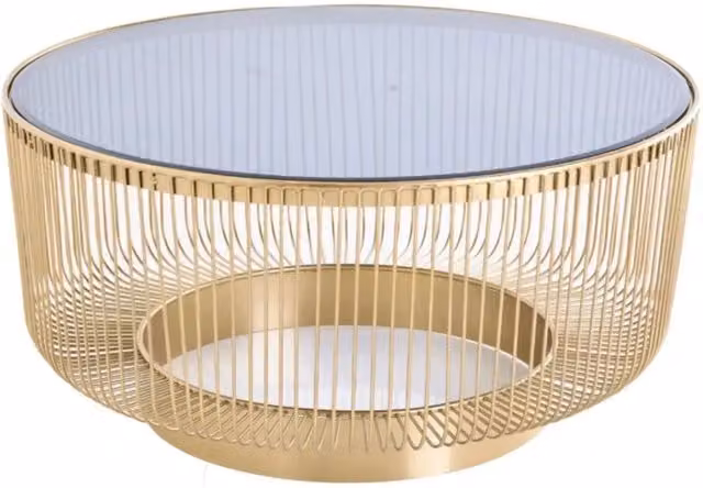 Tavolino rotondo LINEOR 79 cm dorato con piano in vetro temperato