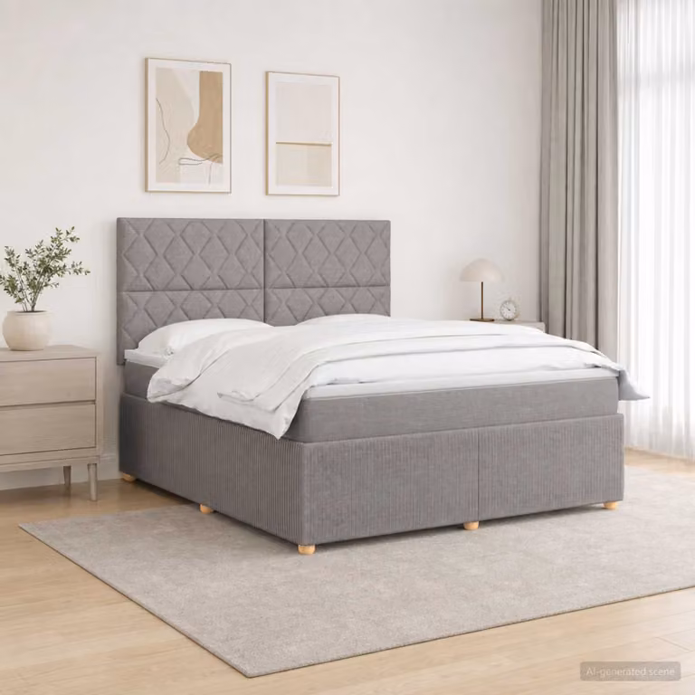 Letto Box Spring vidaXL con Materasso Ibrido e Illuminazione LED, Colore Tortora, L/P: 140 x 190 cm
