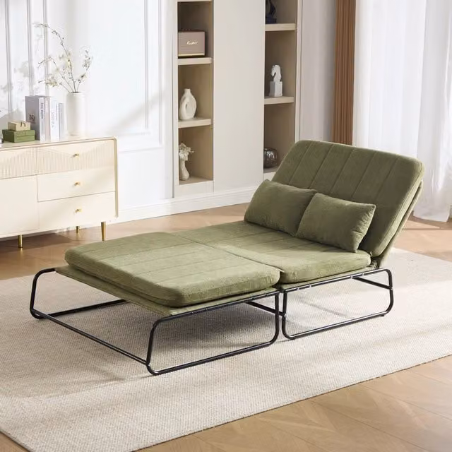 Divano letto Mivray a 2 posti convertibile in ciniglia verde con tasche laterali L: 92 cm, P: 104 cm, H: 85 cm
