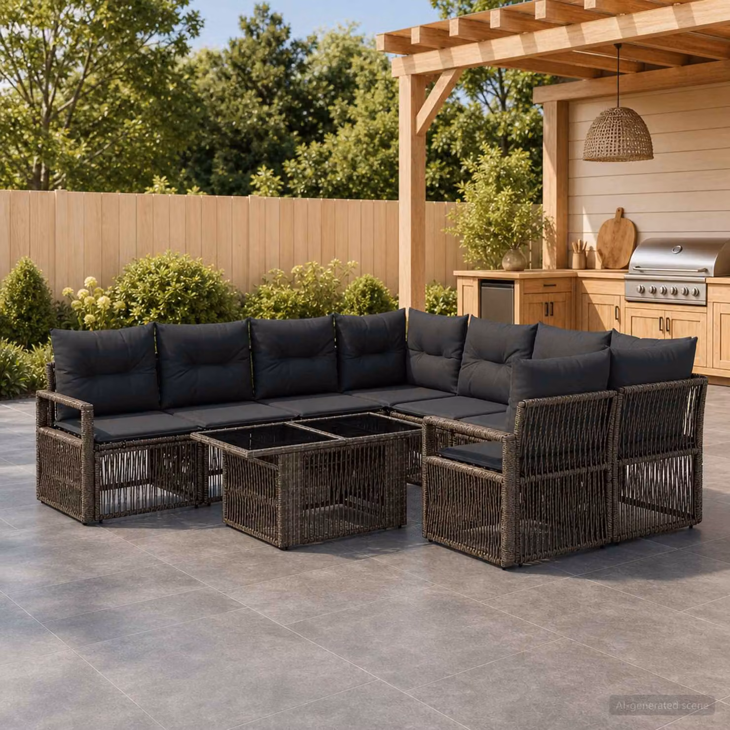 Set Divano da Giardino vidaXL 9 pz in Polyrattan Grigio e Antracite con Tavolino e Cuscini