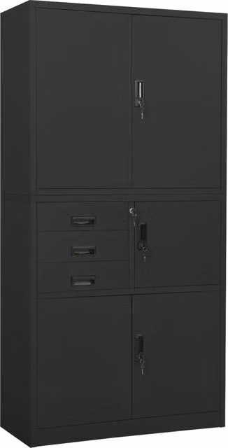 Armadio da ufficio con 3 ripiani regolabili e casetto design moderno 90 x 40 x 180 cm in acciaio antracite 02_0046914