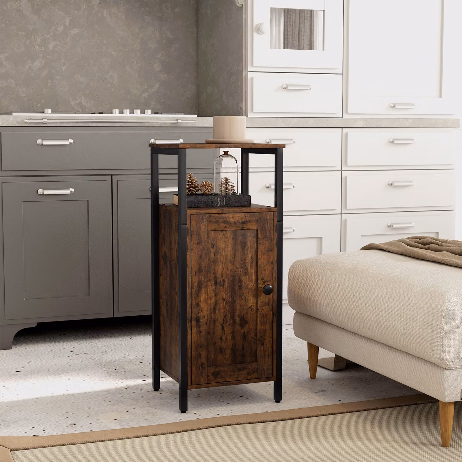 Comodino Industriale HOMCOM con 2 Ripiani e Scaffale Interno Regolabile in Legno e Metallo, L 34 cm x P 30 cm x H 80 cm, Marrone – 2