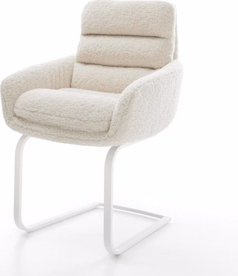 DELIFE sedia a sbalzo Abelia-Flex con braccioli in tessuto teddy Beige sedia a sbalzo bianco piatto