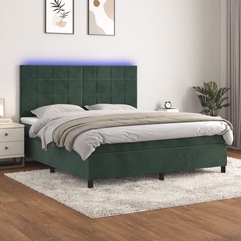 Maison Exclusive - Letto a Molle con Materasso e LED Verde Scuro 160x200cm Velluto