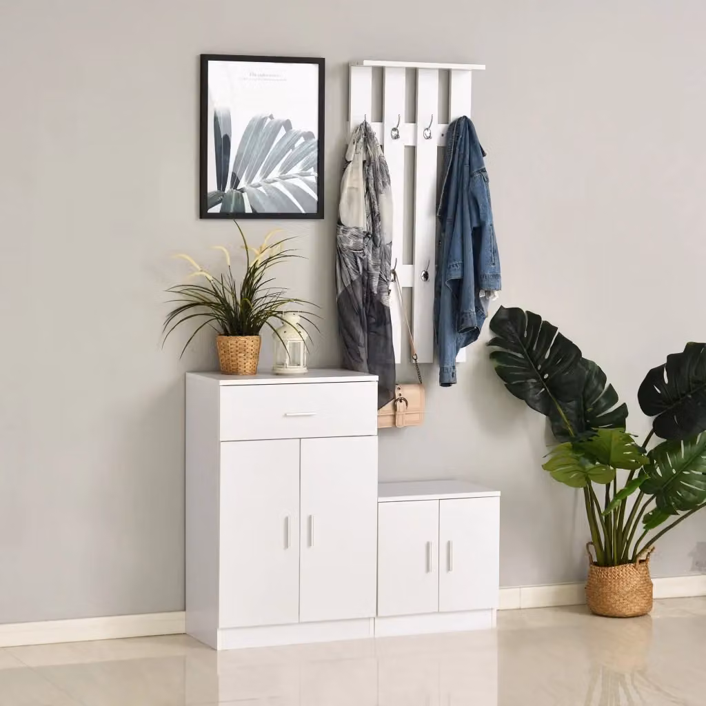 EasyComfort Scarpiera con Appendiabiti a Combinazione per Ingresso e Camera da Letto in Legno e MDF, Bianco, L: 100 cm, P: 32 cm, H: 187 cm – 2