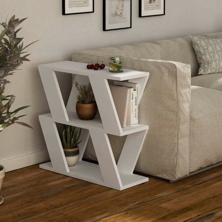 Dmora Tavolino da Salotto Beniamina 22x60x57h cm Bianco, 2 Vani Portariviste