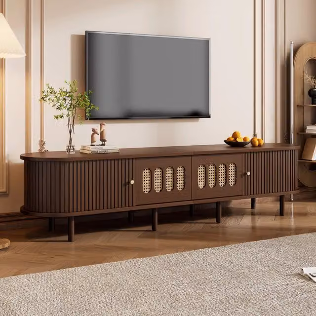 Mobile TV 180x40x40 cm con 2 cassetti e 2 ante avvolgibili in MDF color noce
