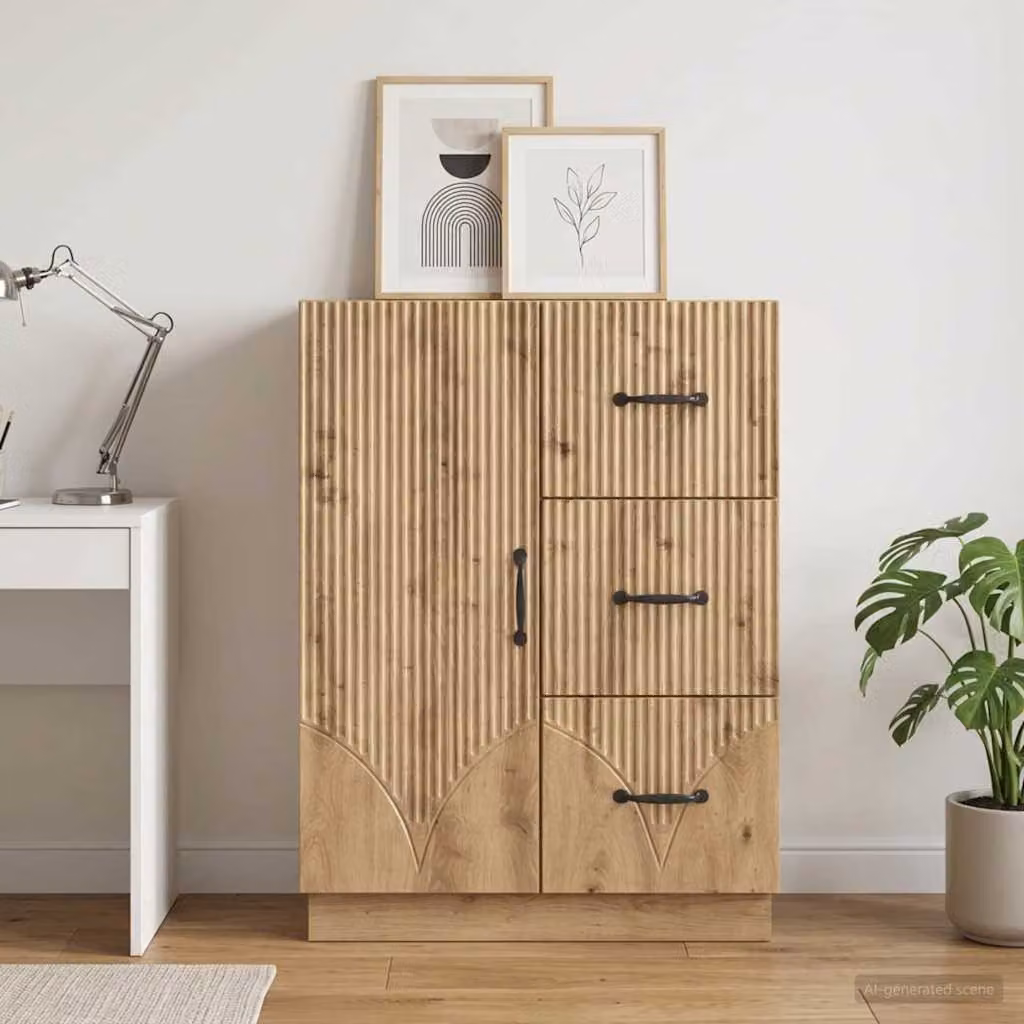 Credenza moderna vidaXL in rovere e metallo, colore marrone, L 66 x P 34,5 x H 87 cm