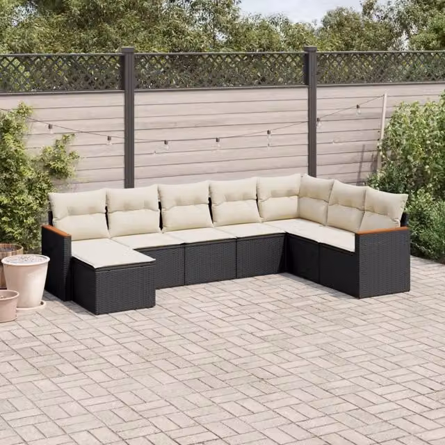 Set di divani da giardino a L vidaXL con 8 pezzi in rattan e cuscini bianchi e neri – 1