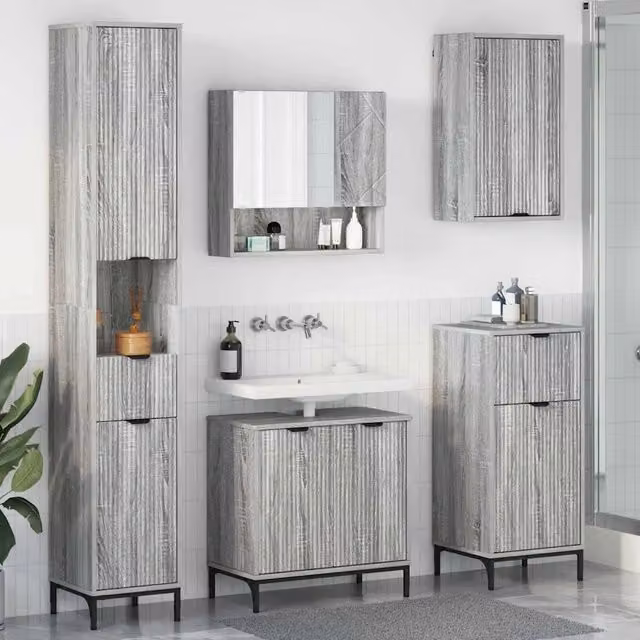 Set di mobili per il bagno 4 pz Sonoma grigio 3393119