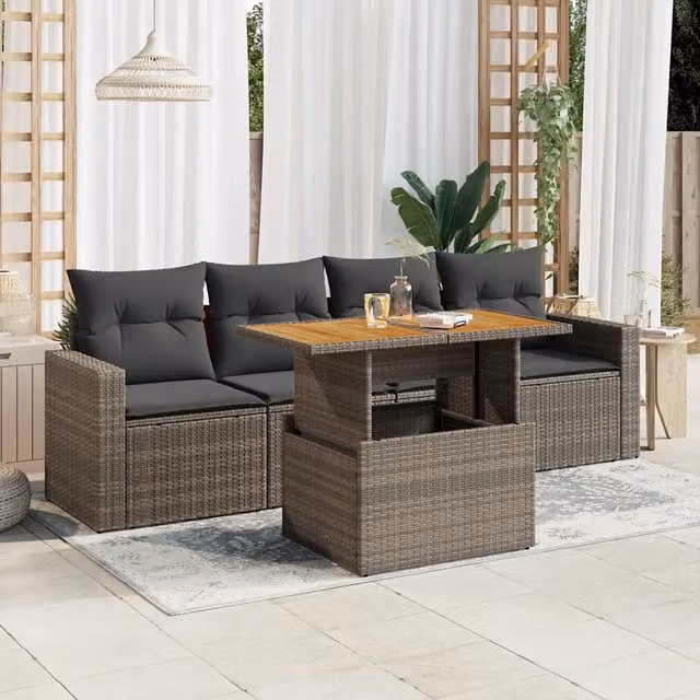 Set Divano da Giardino 5 pz con Cuscini Grigio in Polyrattan 3326986