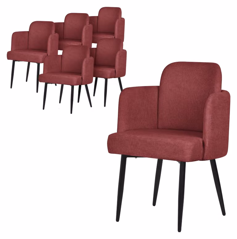 ML-Design set di 6 sedie da pranzo in tessuto rosso sedia da cucina con braccioli e schienale in rattan sedia imbottita con gambe in metallo ergonomica