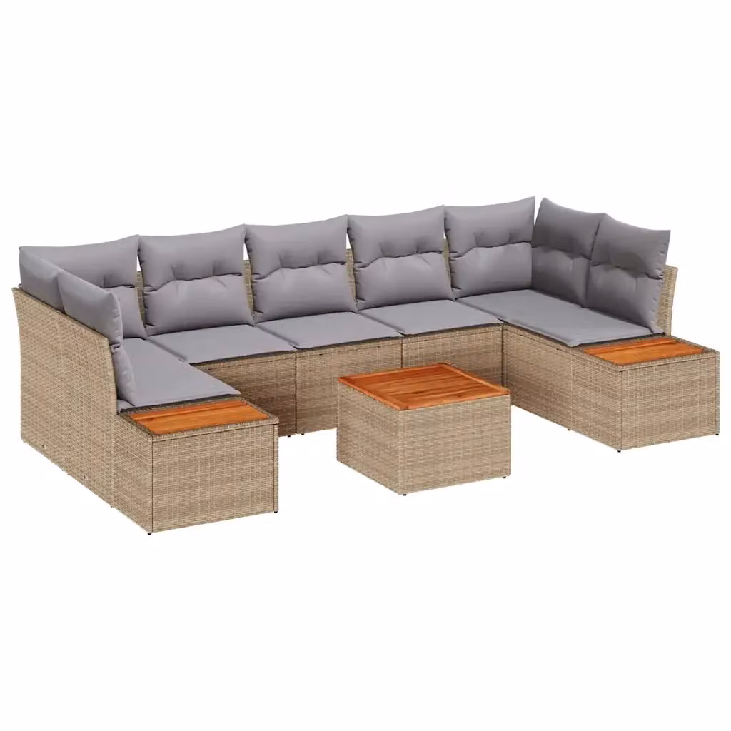 Set Divano da Giardino a L vidaXL 8 Pezzi Beige con Cuscini e Tavolino in Rattan e Acciaio – 2