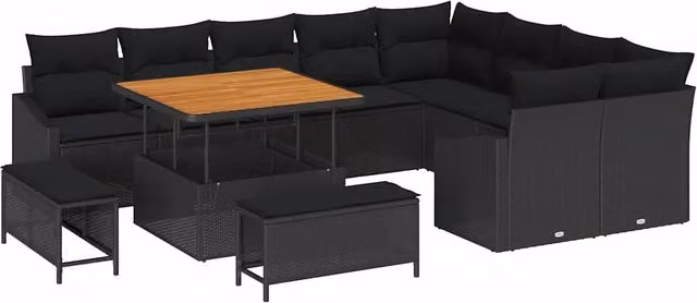vidaXL Set Divano da Giardino a Forma di U con 7 Posti, Nero, in Rattan con Cuscini e Tavolino da Esterno – 2