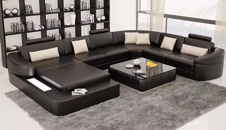 Wohnlandschaft Couch Polster Eck Garnitur Designer Ledersofa Big Sofa LED USB