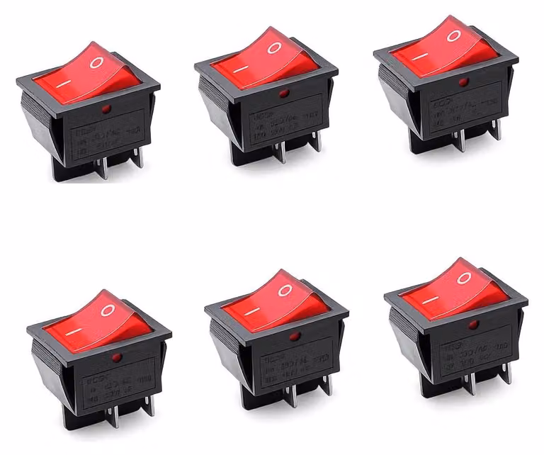 Interruttore a levetta, confezione da 6 pezzi, 4 poli, 2 posizioni, 16A/250V, colore rosso