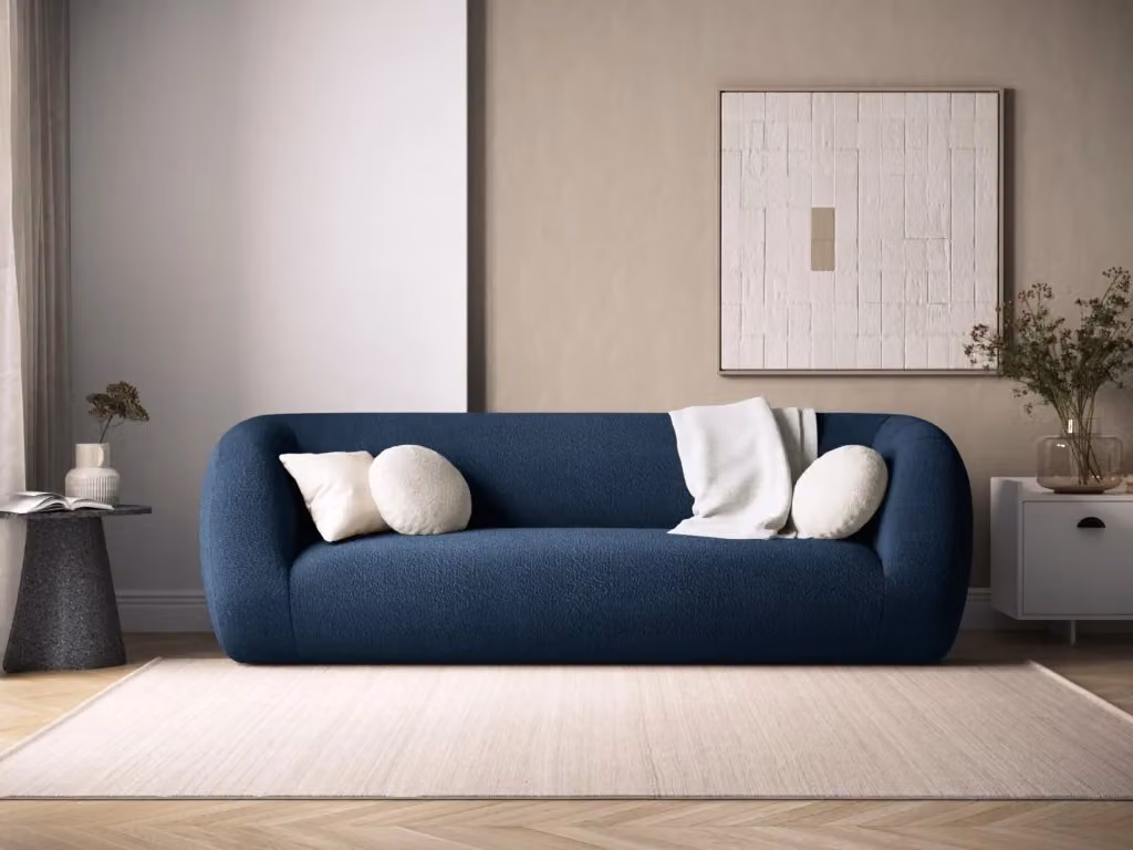 Divano 3 posti Essen di Cosmopolitan Design in bouclé blu scuro L: 230 cm, P: 86 cm, H: 95 cm – 2