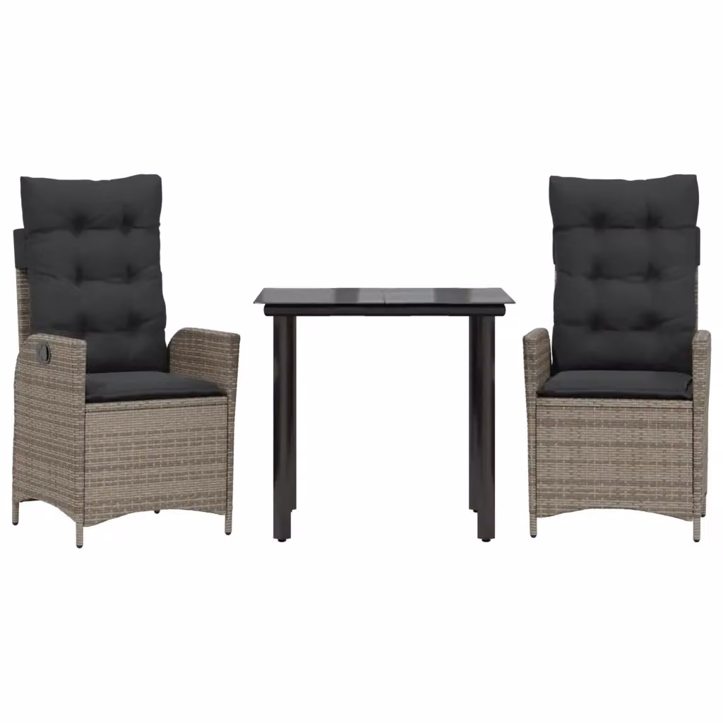 Set da pranzo da giardino moderno vidaXL in polyrattan e vetro con cuscini, colore grigio e nero – 2