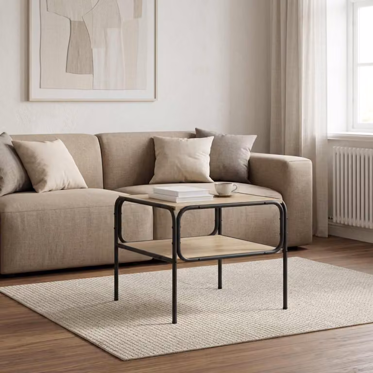 vidaXL Tavolo laterale moderno in legno e metallo color rovere, L 100 x P 50 x H 46 cm