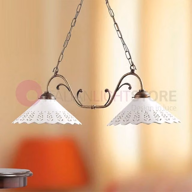 VOLTERRA Sospensione Bilanciere Ottone e Ceramica Rustico Country