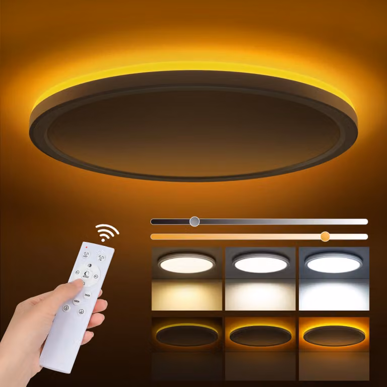 Lampada da soffitto LED Tyreses, dimmerabile, 24W, 2800 lumen, con telecomando
