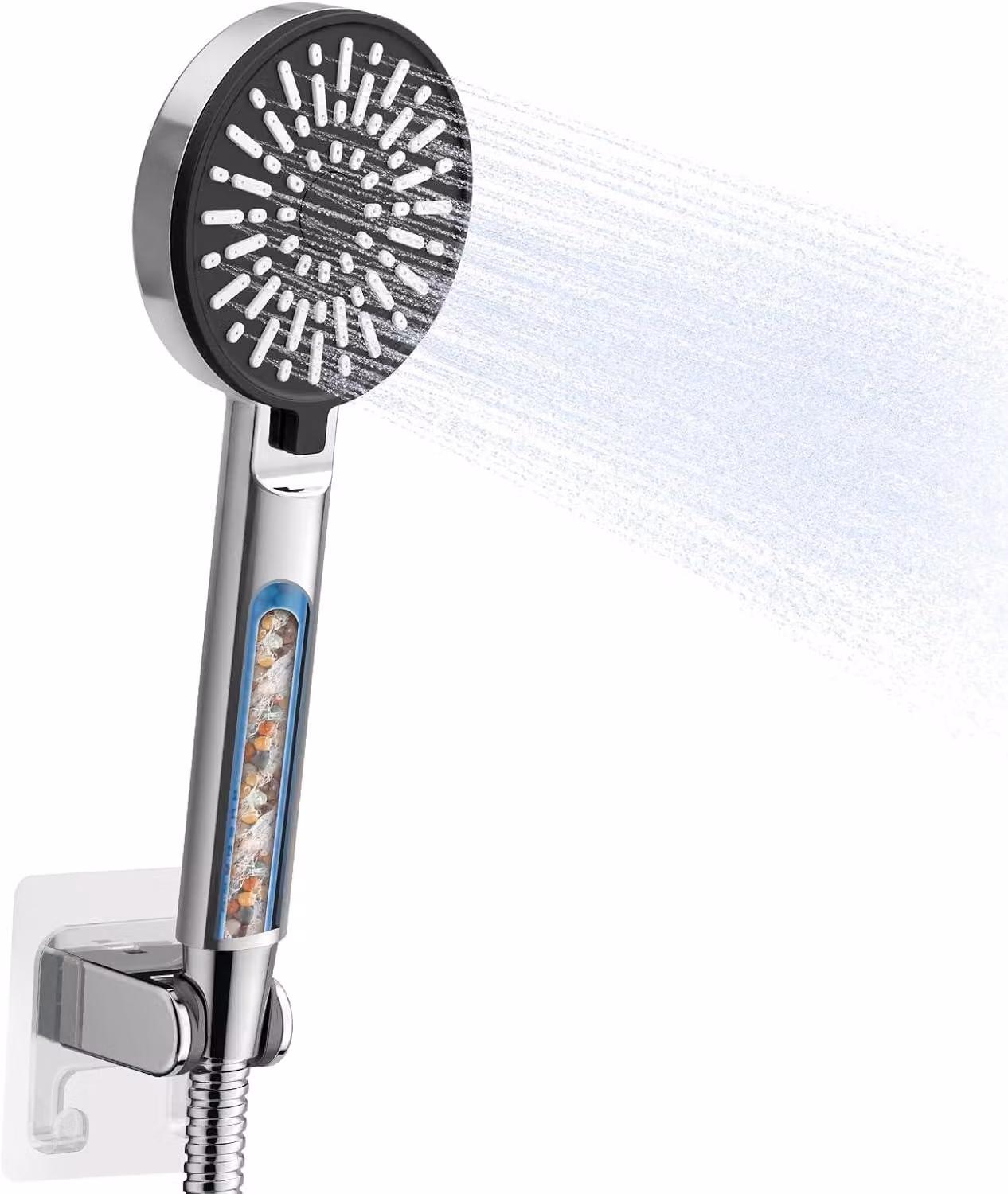 Doccia con tubo da 1,6 metri, filtro da 90 mm, 6 tipi di getto, a risparmio idrico, per l'uso in doccia