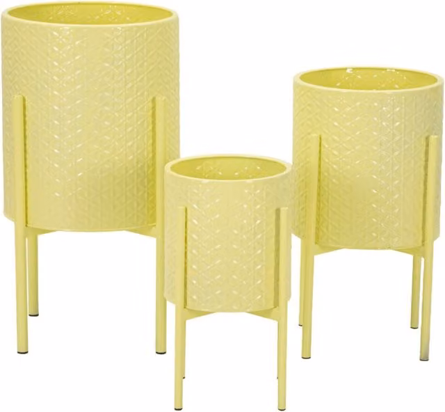 Portavasi Iris Tris GIORDANOSHOP in Ferro Giallo con tre supporti per tubi - Ø36x58 cm, Ø30x48 cm, Ø24x38 cm