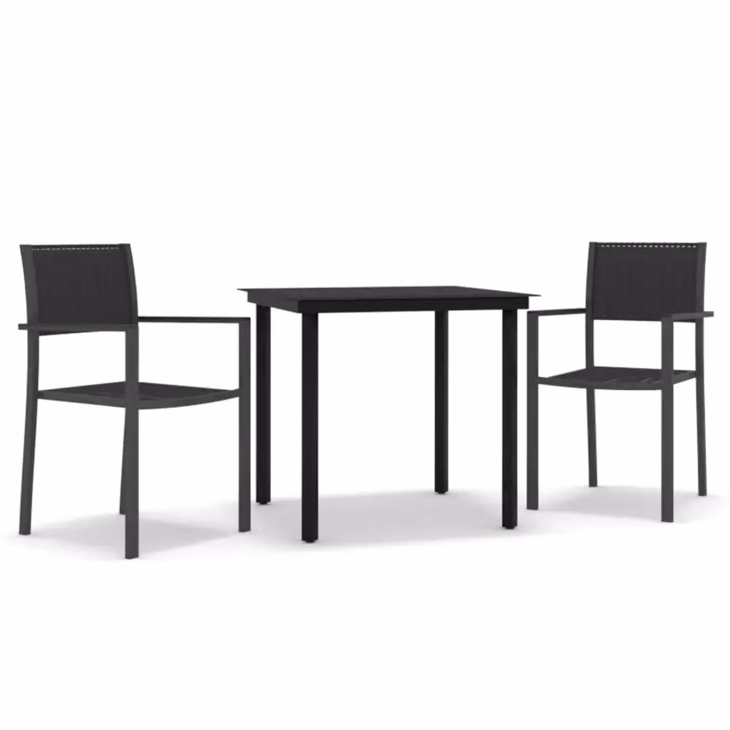 Set da pranzo da giardino moderno vidaXL in acciaio nero con piano in vetro, 3 pezzi – 2