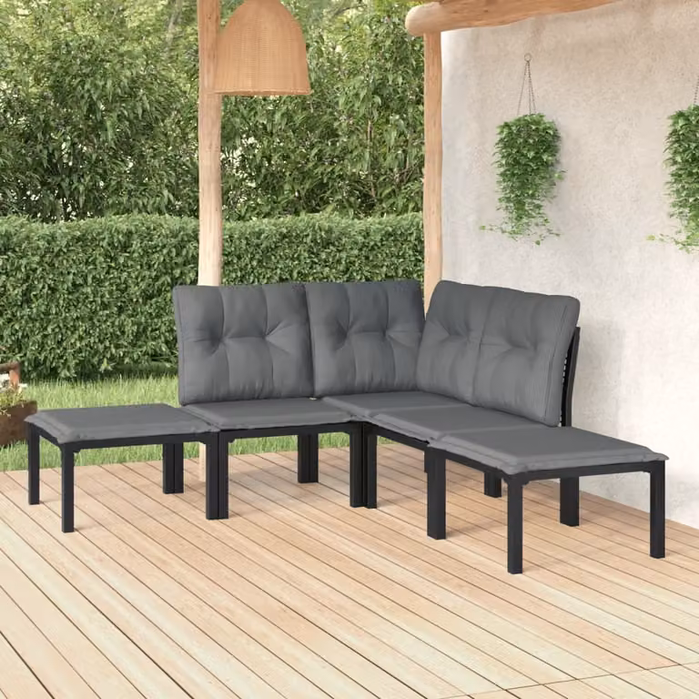 Maison Exclusive - Set Salotto da Giardino 5 pz Nero e Grigio in Polyrattan