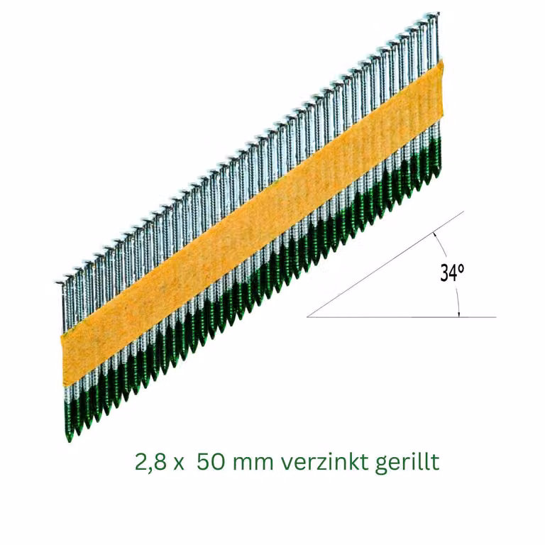 Chiodi a striscia 34° 2000 pezzi 2,8 x 50 mm, testa a D, zincati e scanalati, compatibili con Milwaukee, Tjep, Hikoki