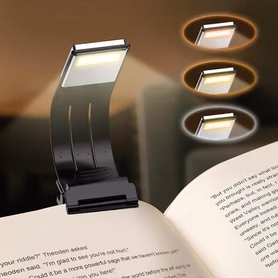Lampada da lettura con funzione foglio, clip per lampada da lettura notturna, lampada per leggere libri a letto - 8 LED con 3 temperature di colore e dimmeraggio continuo, ideale per la lettura (nera)