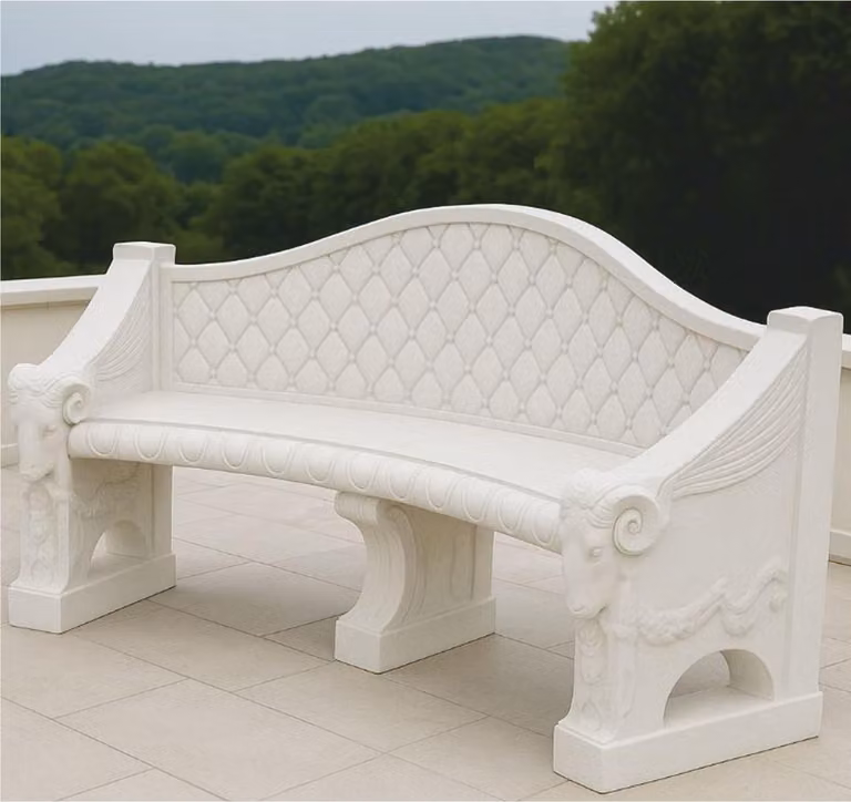 Casa Padrino Panca da giardino barocca in cemento bianco 196 cm - Mobili da giardino e patio barocchi