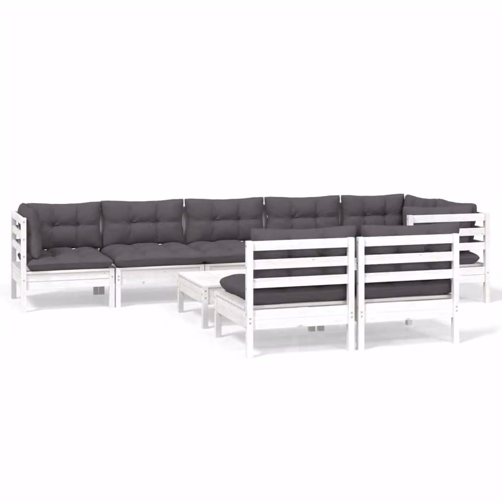 Set Divani da Giardino 9 pz con Cuscini Bianchi Legno di Pino