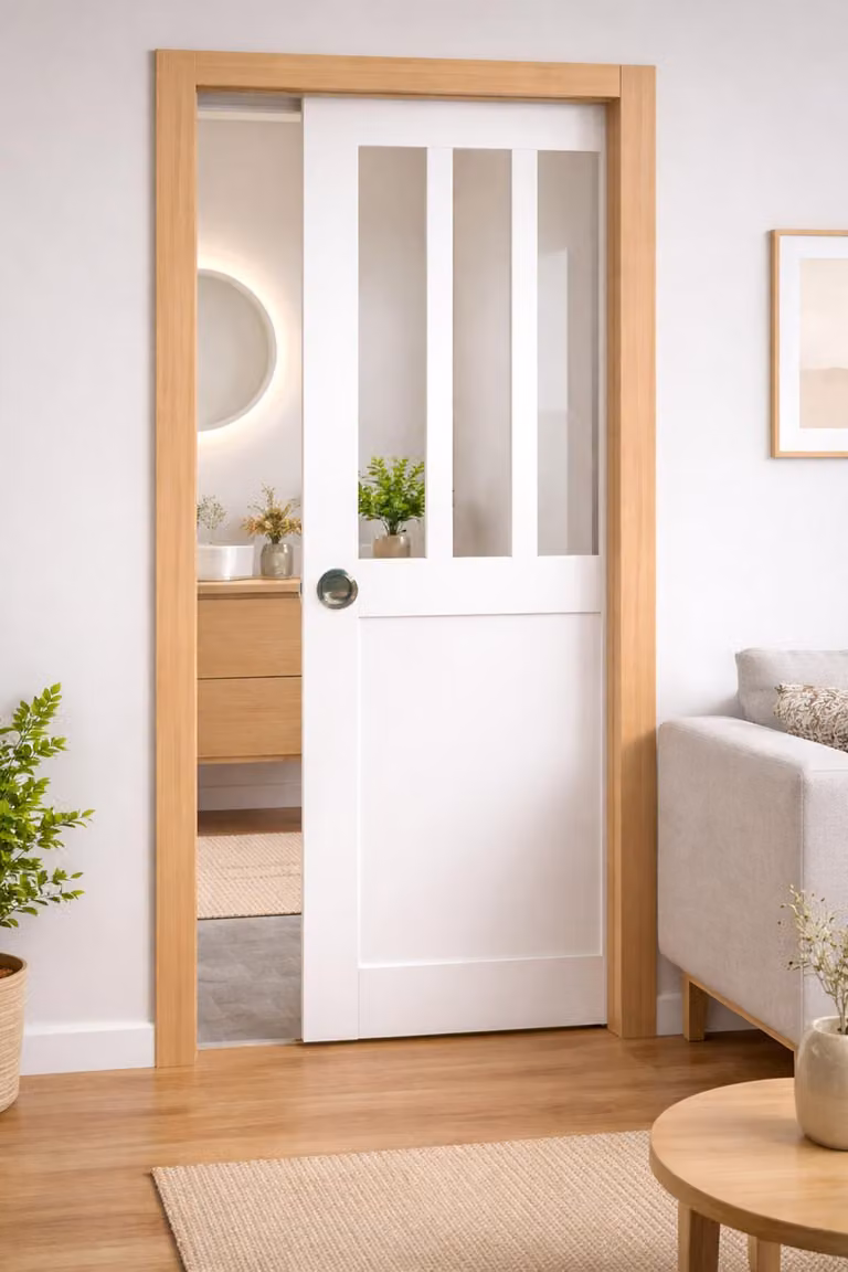 Porta scorrevole da laboratorio bianca H204 x L93 cm, con incasso, kit finitura Gd Menuserie