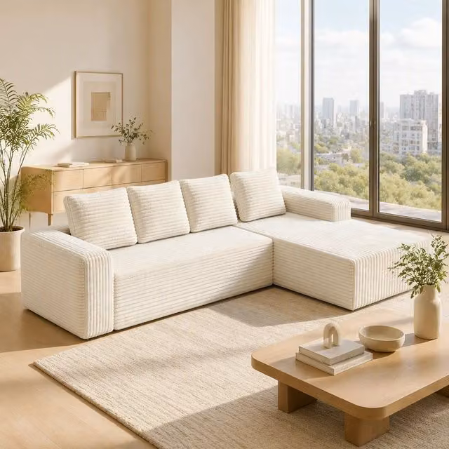 Divano modulare a L 261.0x168.0x58.0 cm senza montaggio in velluto a coste beige