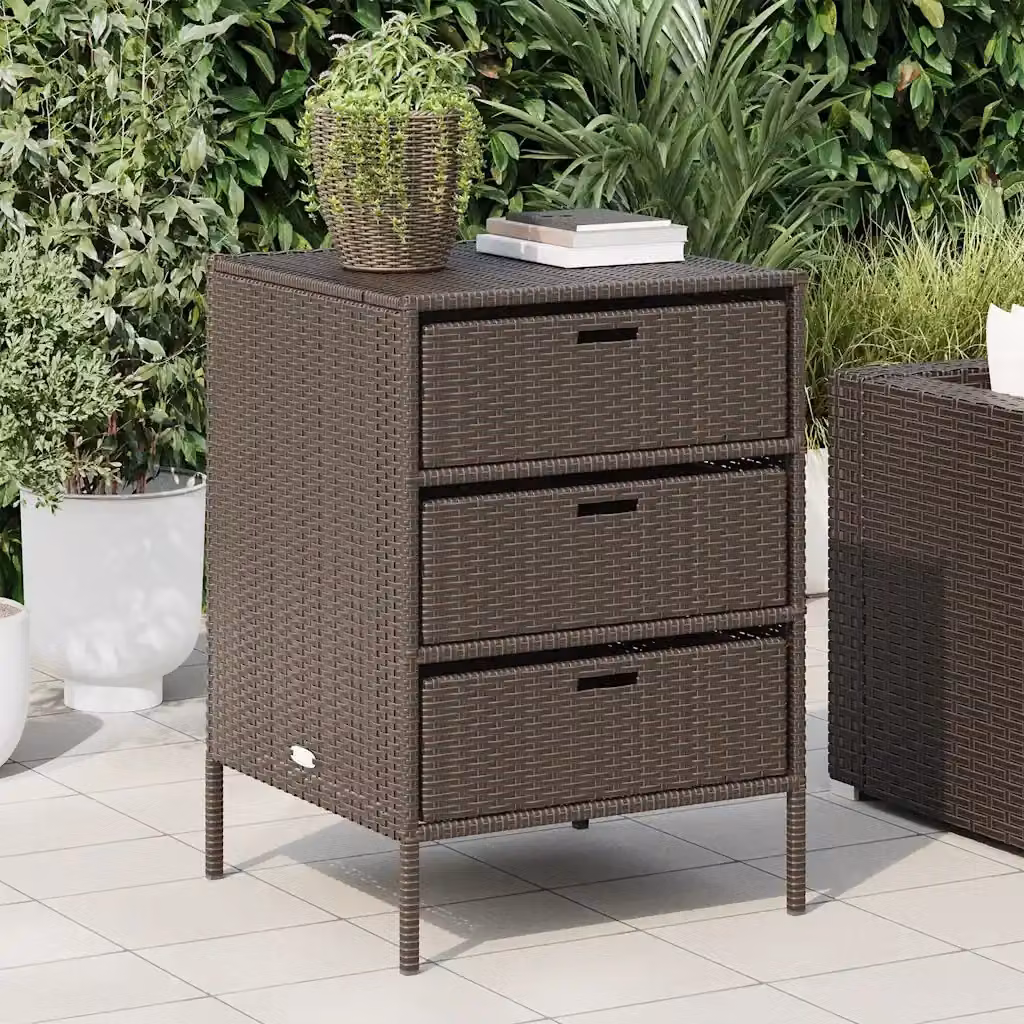 Armadietto Portaoggetti da Giardino in Polyrattan Marrone L: 55 cm, P: 59 cm, H: 80 cm CFW4672043 – 2