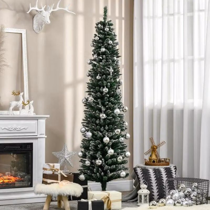 Albero di Natale artificiale sottile, altezza 190 cm, con effetto neve | Colore: verde | Dimensioni: 53x53x190 cm