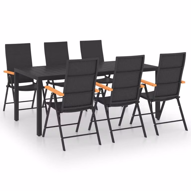 Set da Pranzo da Giardino 7 pz Nero e Marrone