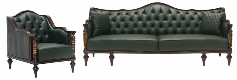 Klassische Grüne Chesterfield Garnitur Designer 3-Sitzer 2x Sessel