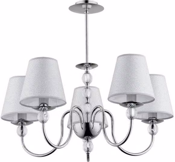 Lampadario sospeso Alfa Emmanuelle in metallo cromo con 5 lampadine E14, diametro: 57 cm