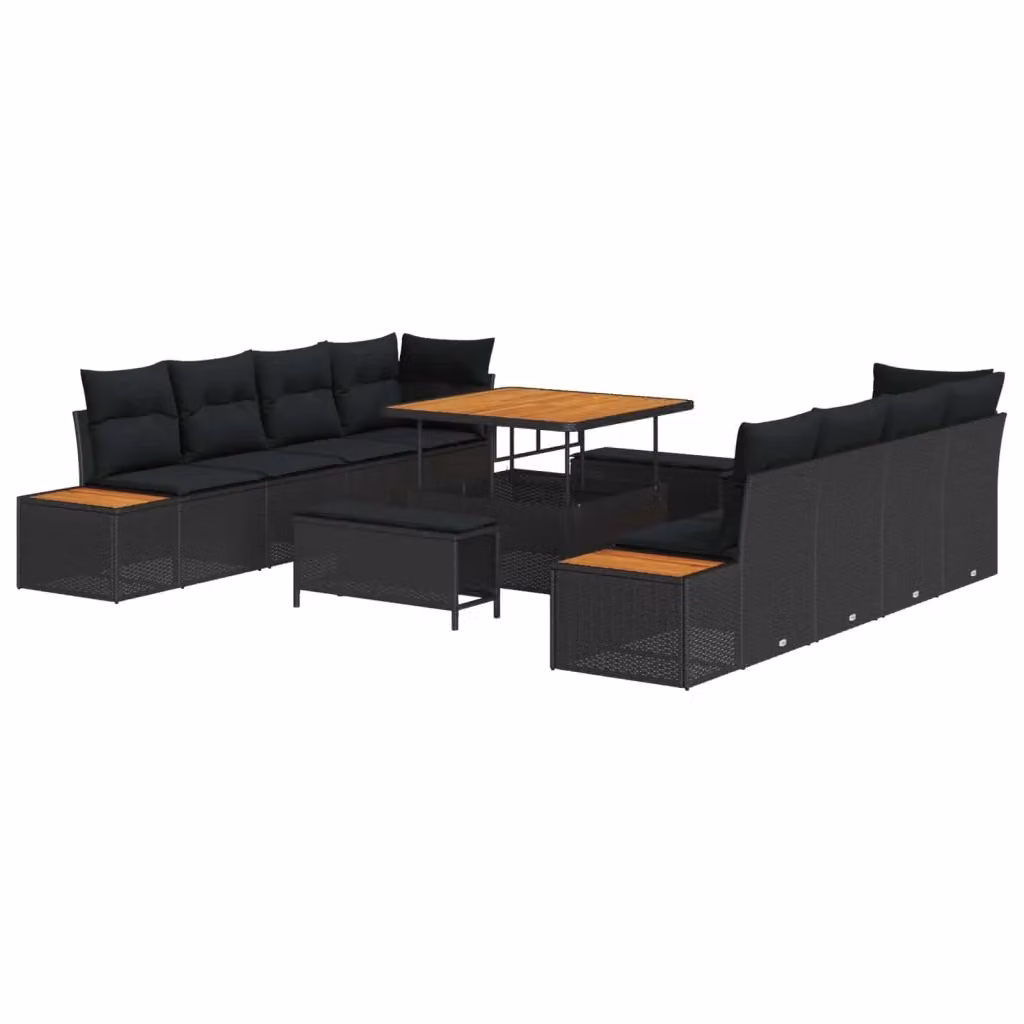 Set Divano da Giardino 11 Pezzi vidaXL in Polyrattan Nero con Cuscini e Tavolino – 2