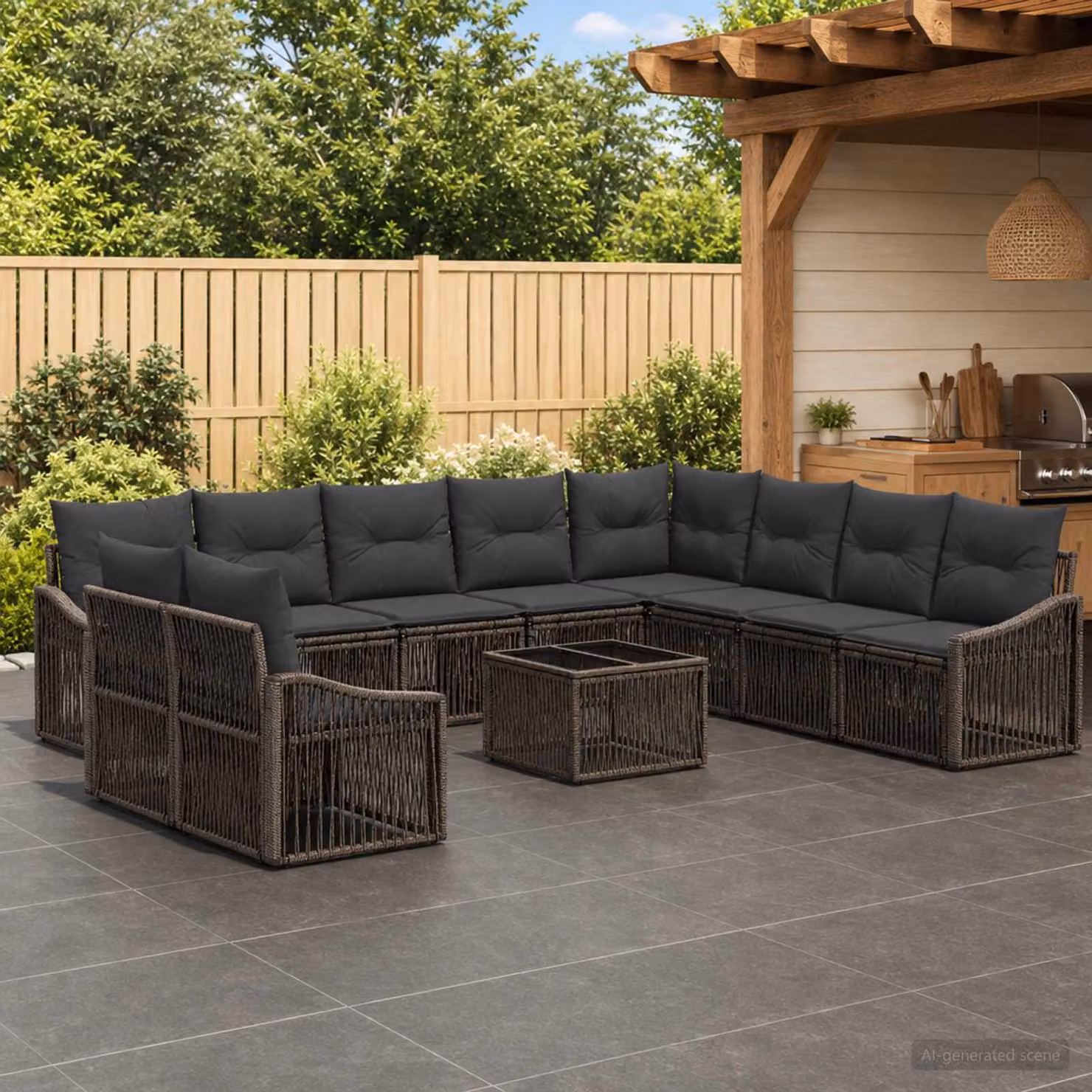 Set Divano da Giardino vidaXL 11 pz a Forma a U Grigio con Cuscini e Tavolino