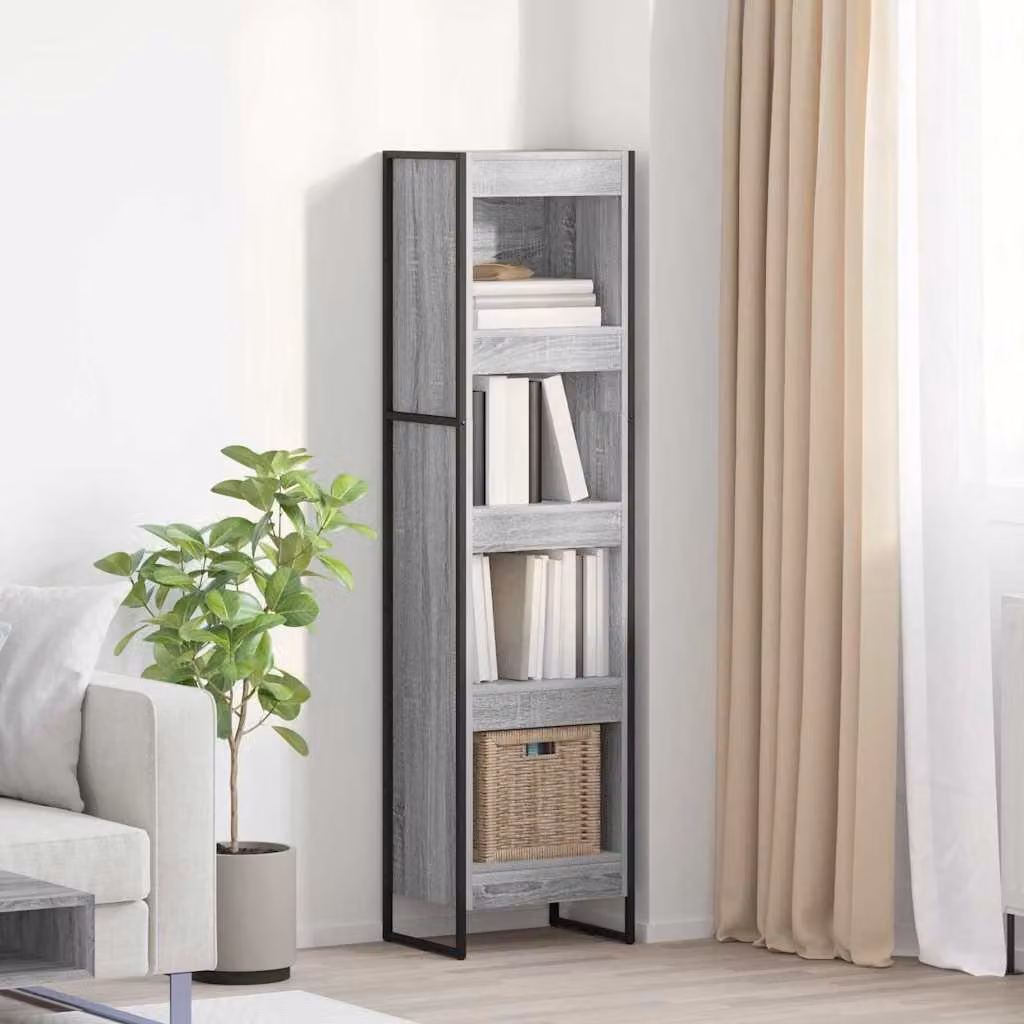vidaXL Armadio per Libri in Stile Industrial Grigio in MDF e Metallo L/P/H: 40 x 30 x 155 cm