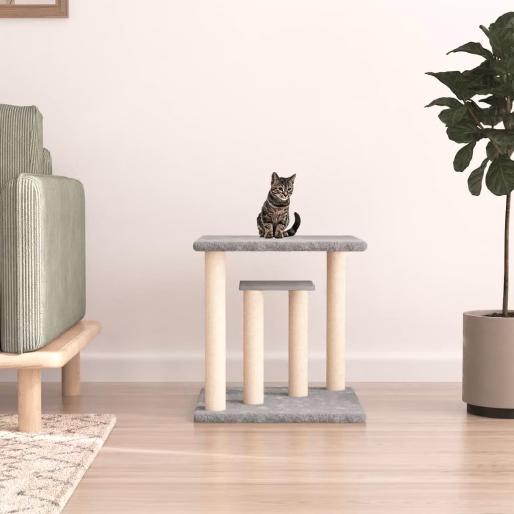 vidaXL Tiragraffi per Gatti con Piattaforme in Sisal e Legno, Grigio, H: 50 cm